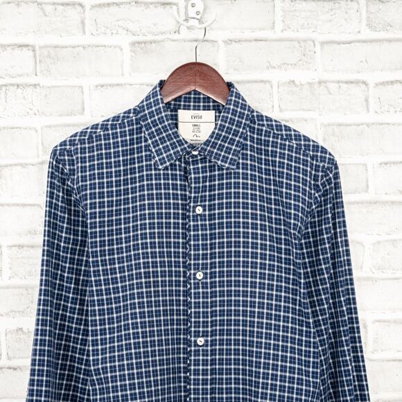 EVISU Men's Button up Shirt Long Sleeve Blue check Cotton Size Small - Picture 4 of 8